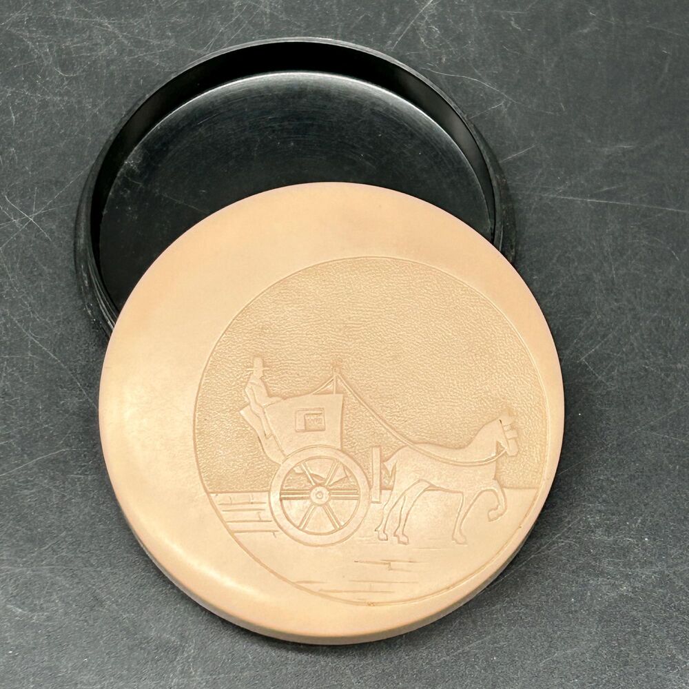 Vintage Beige & Black Nor Loc Plastic Screw On Powder Compact